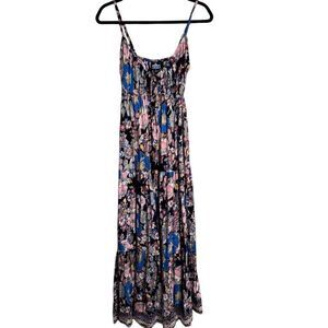 Angie Black Boho Colorful Floral Spring Summer Maxi Dress Small‎ NWT